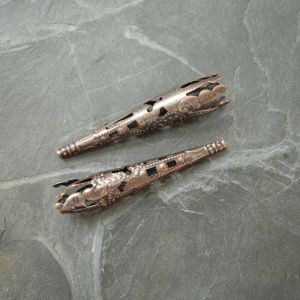 Dlouhý filigránový kaplík 41x8 mm - staroměď - 6 ks