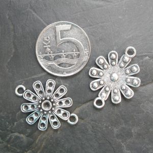 Konektor, mezikus květ 29x21mm - starostříbrný
