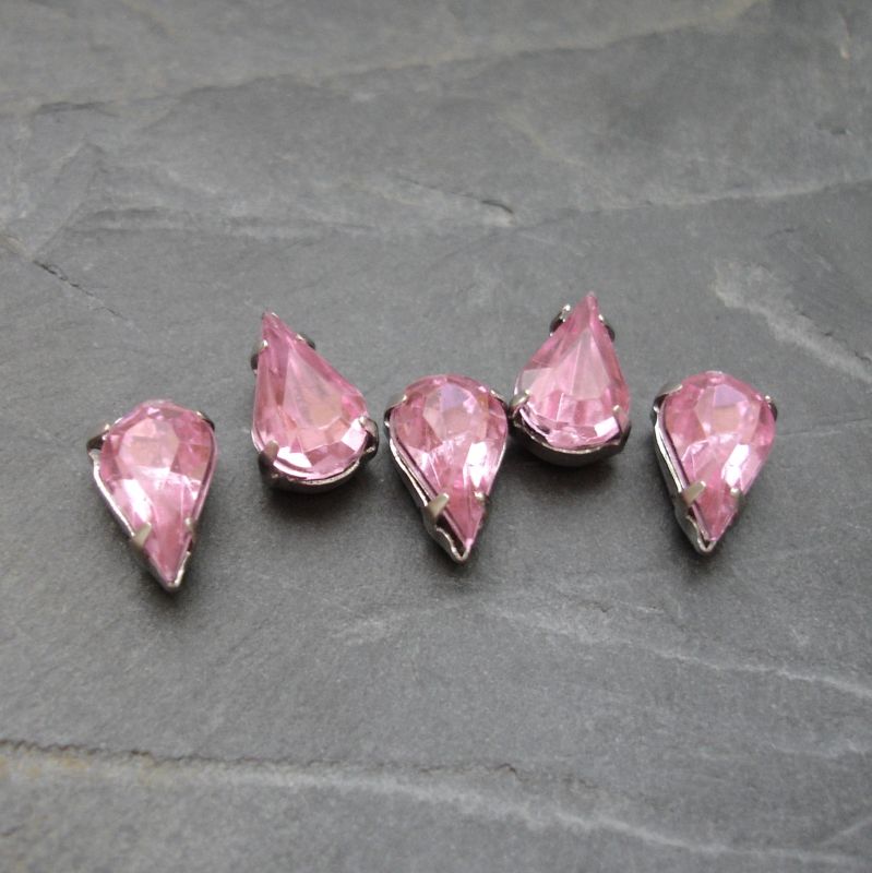 Našívací akrylové kamínky 10x6mm v kotlíku - světle růžové