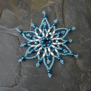Hvězda z korálků č. 8 - modro-stříbrná - 1 ks
