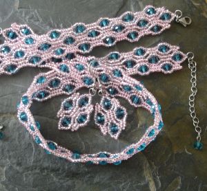 Sada River - náušnice, náramek a náhrdelník - růžovo-modrozelená - 1 sada