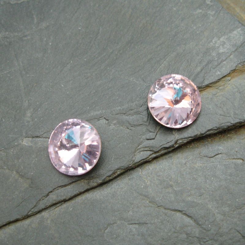 Skleněný broušený kamínek rivoli 14mm - růžový - 1 ks