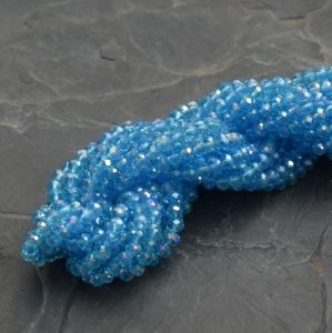 broušený korálek rondelka 4x3 mm - azurová s listrem AB | 20 ks, 200 ks