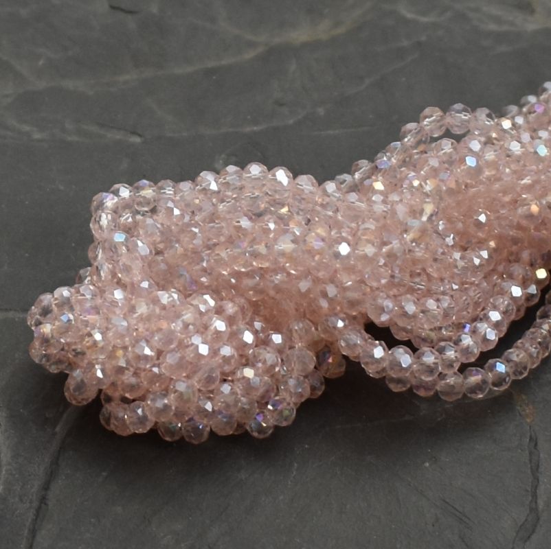 broušený korálek rondelka 4x3 mm - růžový s listrem AB