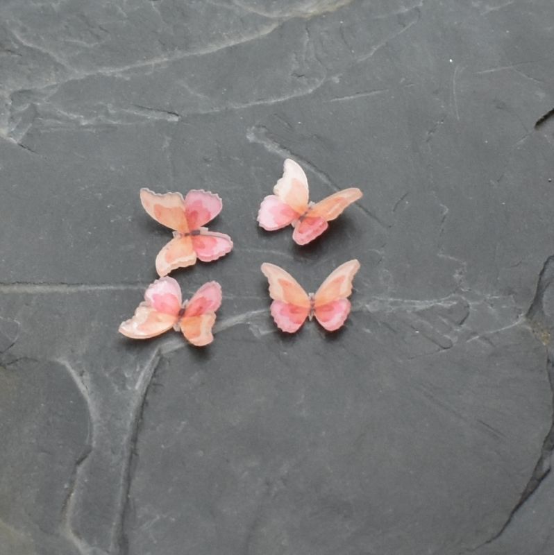 kabošon plastový motýlek 13x15,5x3,5mm - oranžovo-růžový - 20 ks