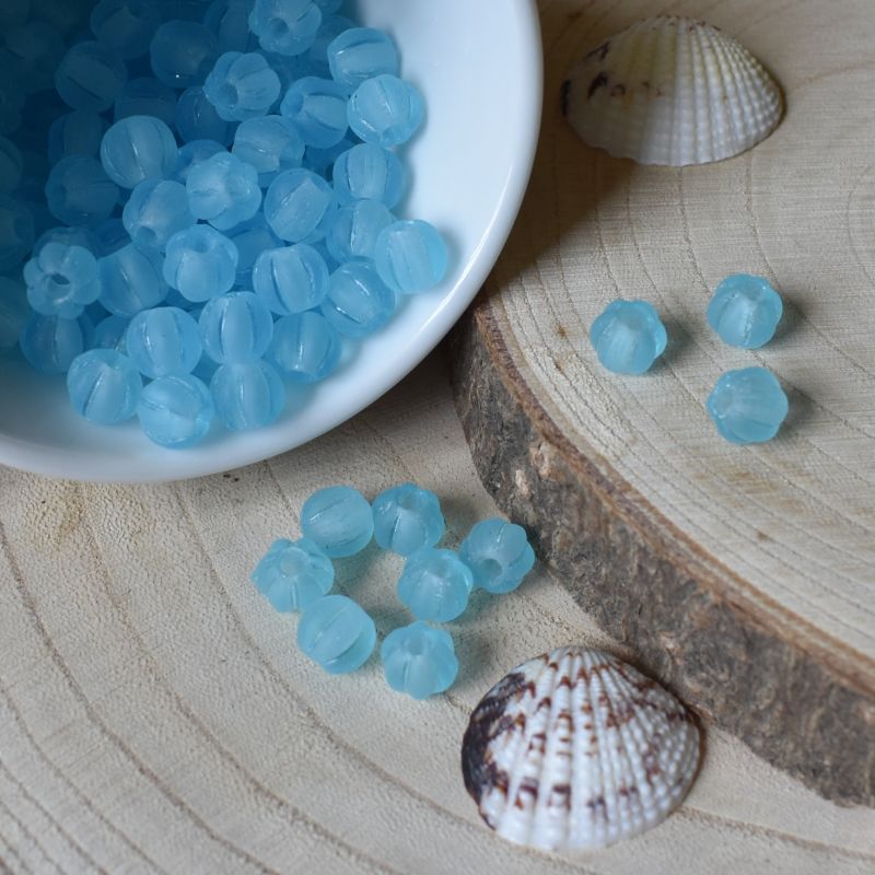 Skleněné korálky kuličky 8mm vroubkované - azurové mat G & B Beads