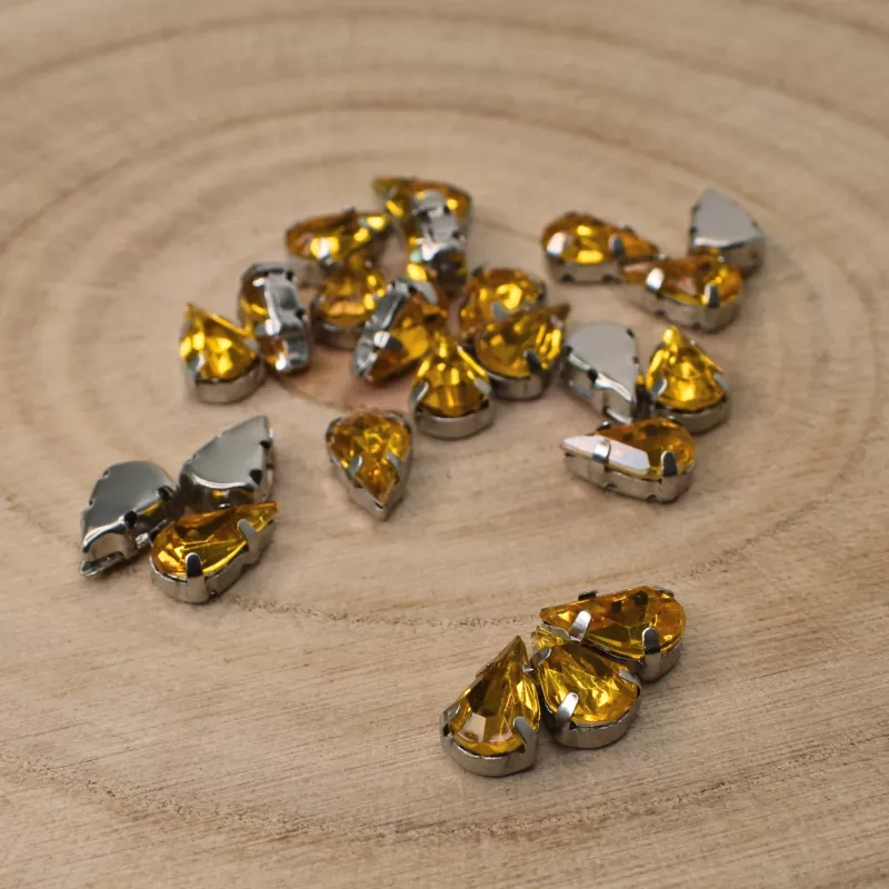 Našívací akrylové kamínky 10x6mm v kotlíku - žluté