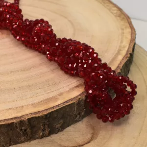 broušený korálek rondelka 4x3 mm - červená