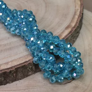 broušený korálek rondelka 8x5 mm - azurový s listrem AB