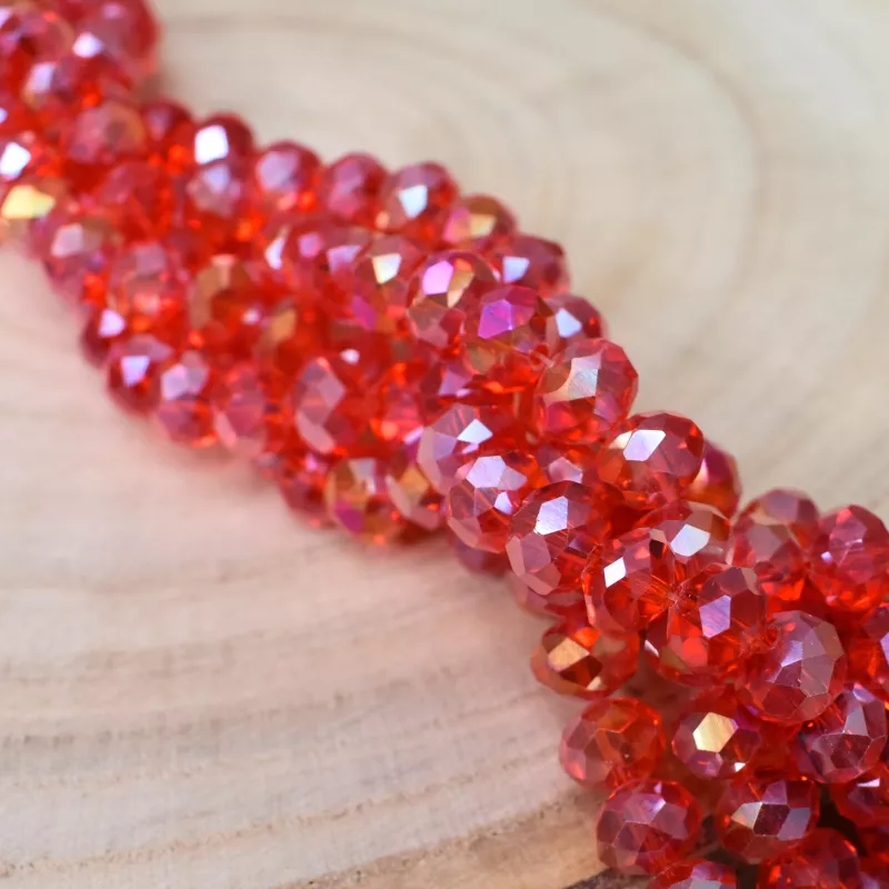 broušený korálek rondelka 8x6 mm - červený s listrem AB
