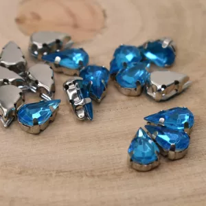 Našívací akrylové kamínky 10x6mm v kotlíku - azurové