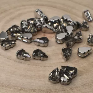 Našívací akrylové kamínky 10x6mm v kotlíku - černé kouřové