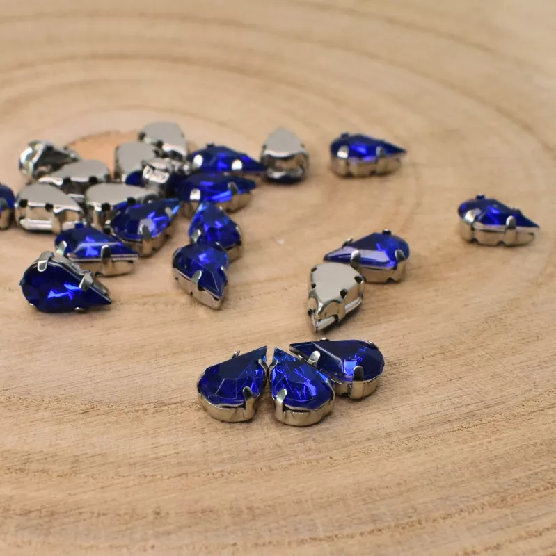 Našívací akrylové kamínky 10x6mm v kotlíku - modré