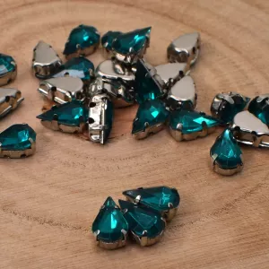 Našívací akrylové kamínky 10x6mm v kotlíku - modrozelené