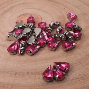 Našívací akrylové kamínky 10x6mm v kotlíku - růžové tm.