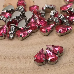 Našívací akrylové kamínky 10x6mm v kotlíku - růžové tm.