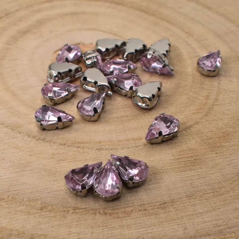 Našívací akrylové kamínky 10x6mm v kotlíku - růžové sv.