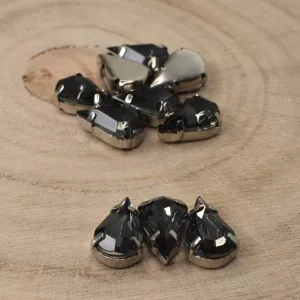 Našívací akrylové kamínky 13x8mm v kotlíku - černé kouřové 