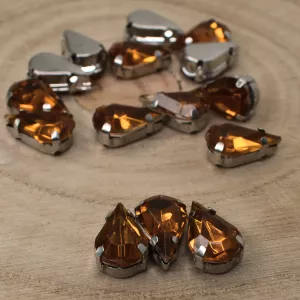 Našívací akrylové kamínky 13x8mm v kotlíku - hnědooranžové 