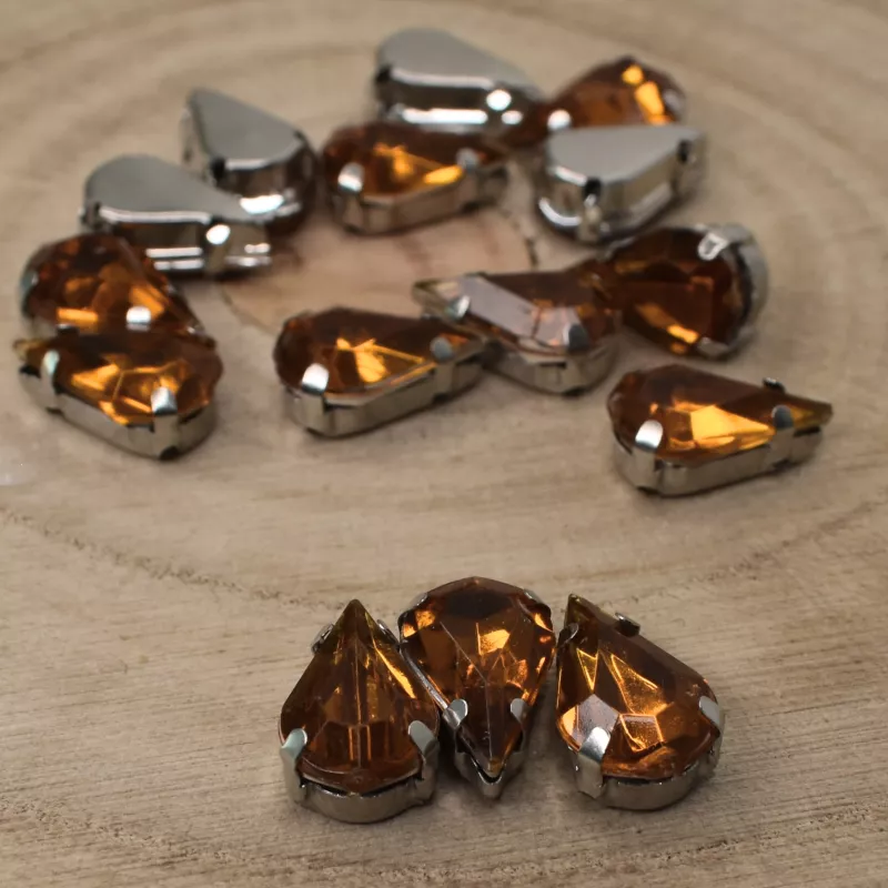 Našívací akrylové kamínky 13x8mm v kotlíku - hnědooranžové