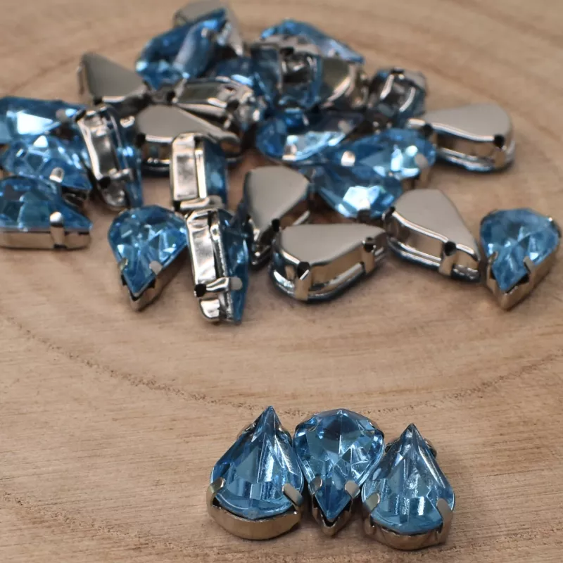 Našívací akrylové kamínky 13x8mm v kotlíku - modré