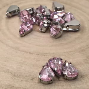 Našívací akrylové kamínky 13x8mm v kotlíku - růžové světlé