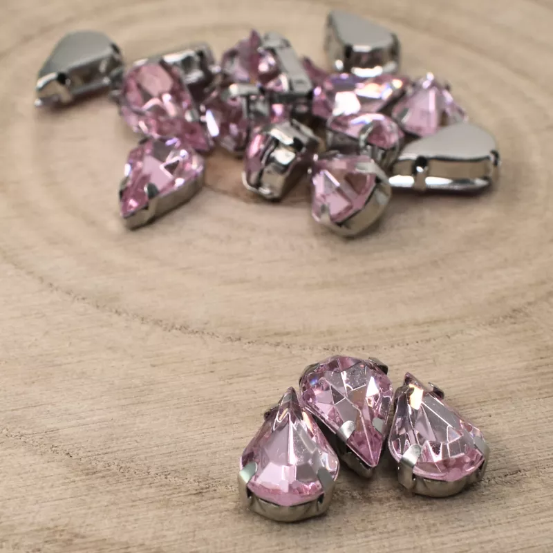 Našívací akrylové kamínky 13x8mm v kotlíku - růžové světlé
