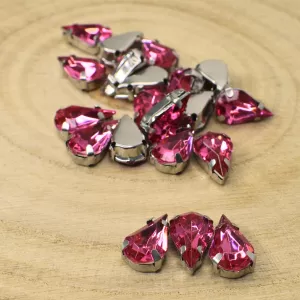 Našívací akrylové kamínky 13x8mm v kotlíku - tmavě růžové