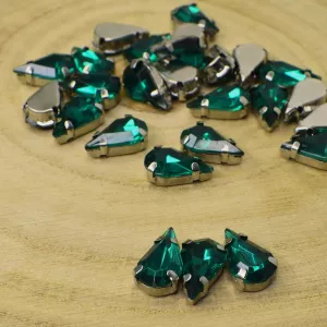 Našívací akrylové kamínky 13x8mm v kotlíku - tmavě zelené 