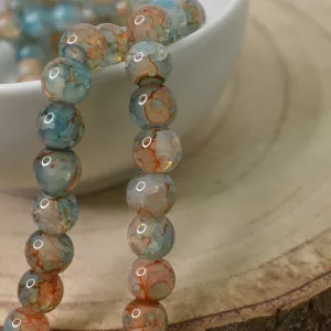 Skleněné korálky 8mm - azurovo-oranžové